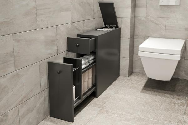 Dizajnová úložná toaletná polica VALENCIA 60 cm, MDF, antracit