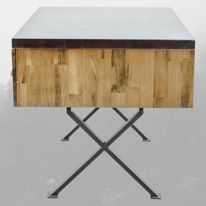 Masívny pracovný stôl PAINTER 140 cm, borovica, hnedý, šedý