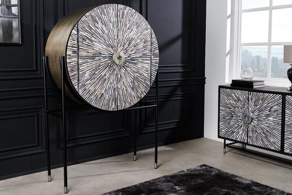 Dizajnová barová skrinka HERITAGE 160 cm, okrúhla, mozaiková intarzia