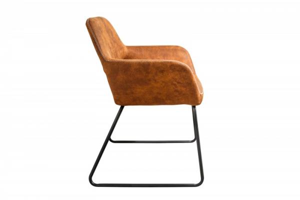 Dizajnová stolička MUSTANG starožitná hnedá mikrovlákno s lakťovými opierkami