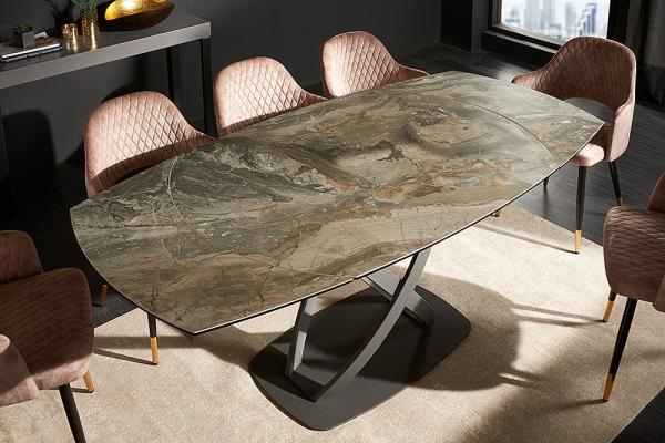Jedálenský stôl INCEPTION 130-190 cm taupe mramorový efekt, keramika - rozťahovací, otočný