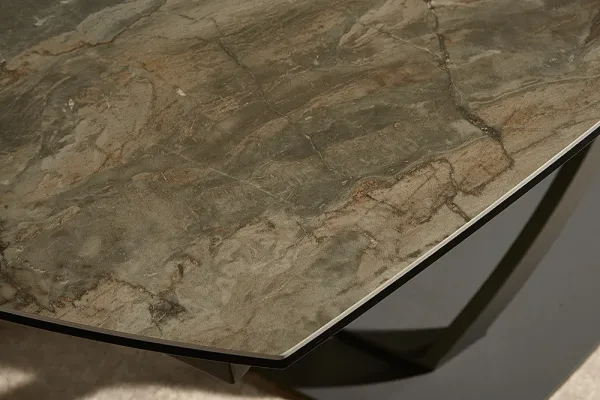 Jedálenský stôl INCEPTION 130-190 cm taupe mramorový efekt, keramika - rozťahovací, otočný