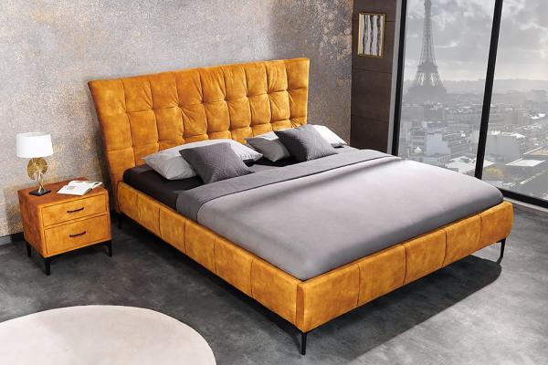 Dizajnová manželská posteľ BOUTIQUE 160x200 cm, horčicovožltá, zamat