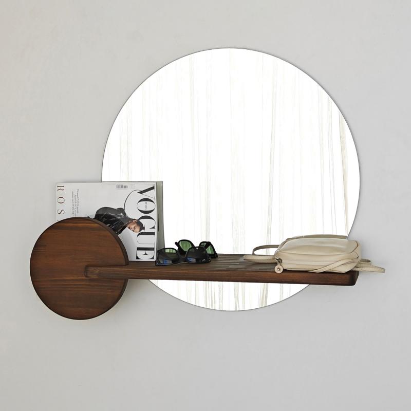 Dizajnové zrkadlo POINTS 83 cm, masívne drevo, orech