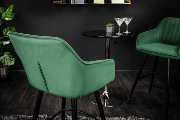 Barová stolička TURIN vintage smaragdovo zelená zamatová s dekoratívnou prešívkou
