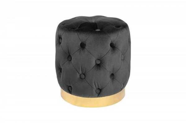 Elegantná taburetka MODERN BAROQUE CHESTERFIELD 38 cm zamat, čierna, zlatá