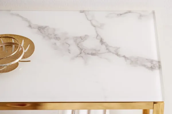 Elegantný konzolový stolík ELEGANCE 80 cm, mramorový dekor, zlatý