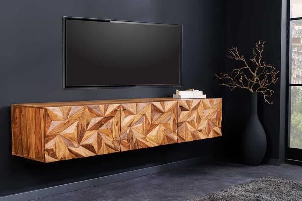 Masívny závesný TV stolík ALPINE 160 cm, prírodný, sheesham