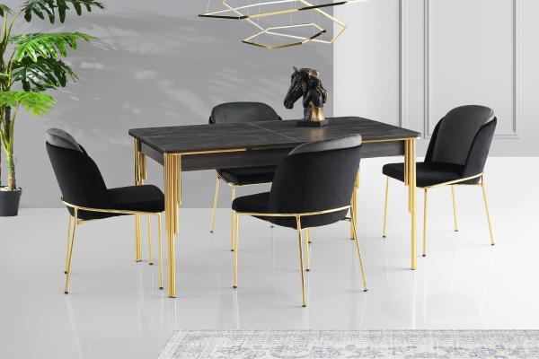 Dizajnový jedálenský stôl rozkladací DAMLA 150-180 cm, čierny, zlatý