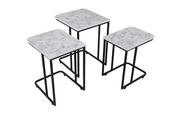 Sada troch konferenčných stolíkov ZIGON 59 cm, MDF, mramorová biela, čierna