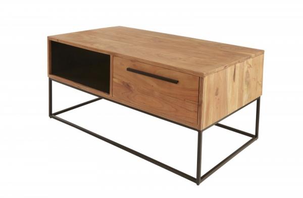 Masívny konferenčný stolík STRAIGHT 110 cm, prírodný čierny agátové drevo