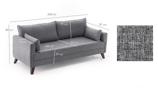 Dizajnová rozkladacia pohovka BELLA 208 cm, tmavo šedá, tkanina