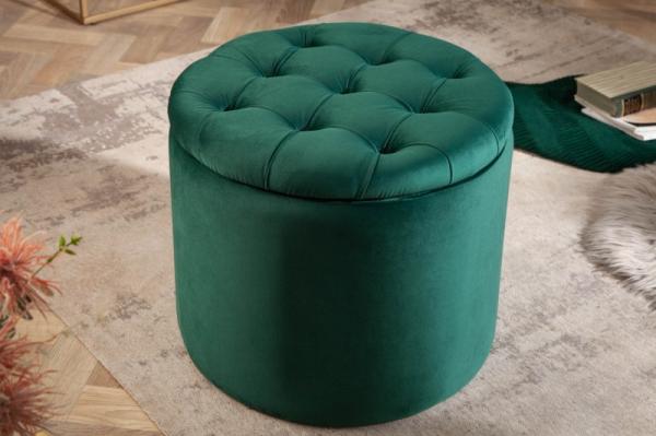 Elegantná taburetka MODERN BAROQUE 50 cm zamat, smaragdovo zelená