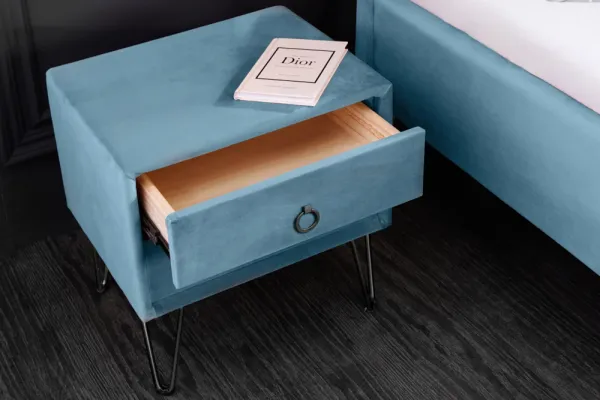 Dizajnový nočný stolík PEARL 50 cm, akvamarínový, zamat