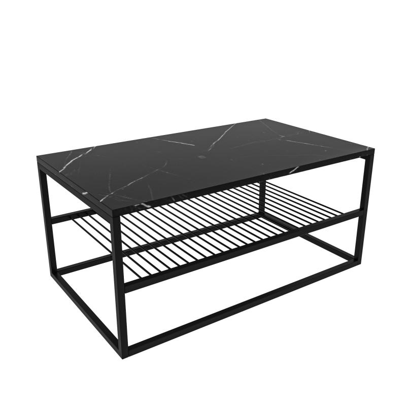 Dizajnový konferenčný stolík ASUDE 95 cm, mramorový vzhľad, čierny
