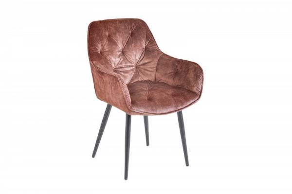 Dizajnová stolička MILANO hnedý zamat s prešívaním Chesterfield