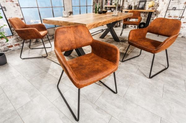 Dizajnová stolička MUSTANG starožitná hnedá mikrovlákno s lakťovými opierkami