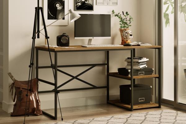 Dizajnový pracovný stôl MASASI 140 cm pravý, prírodný, čierny