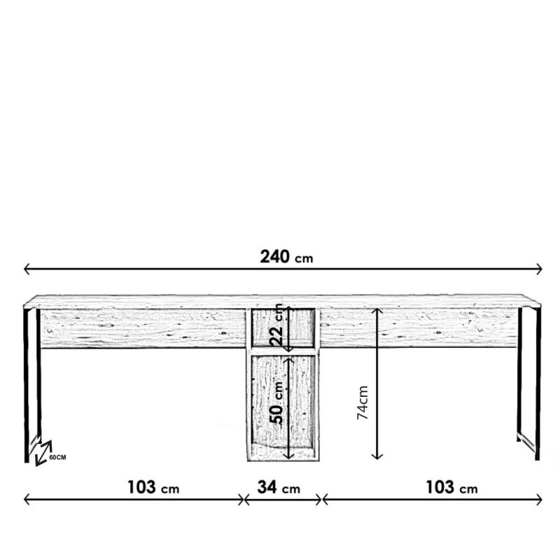 Dizajnový pracovný dvojstôl IKILI 240 cm, MDF, dubová dýha