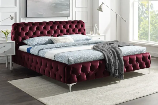 Elegantná manželská posteľ MODERN BAROQUE 180x200 cm, bordová, zamat