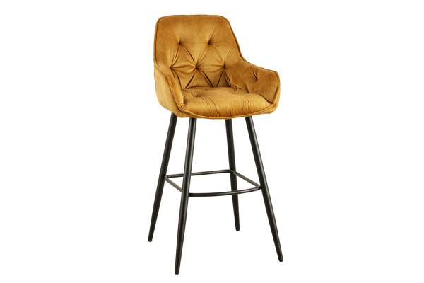 Dizajnová barová stolička MILANO, horčicovo žltá, zamat