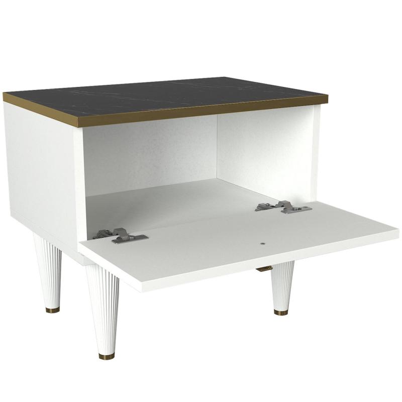 Bočný dizajnový odkladací stolík RAVENNA 50 cm, biely, mramorový vzhľad