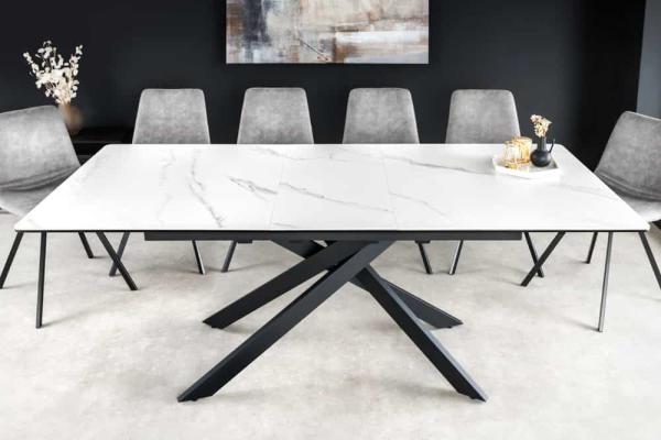 Rozkladací jedálenský stôl ALPINE 160-200 cm, biely, čierny, keramický