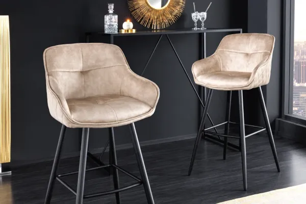 Dizajnová barová stolička EUPHORIA, šampanská, zamat