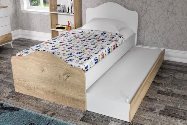 Rozťahovacia detská posteľ KENGURU 90x190 cm, MDF, biela, dubová dýha