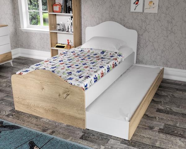 Rozťahovacia detská posteľ KENGURU 90x190 cm, MDF, biela, dubová dýha