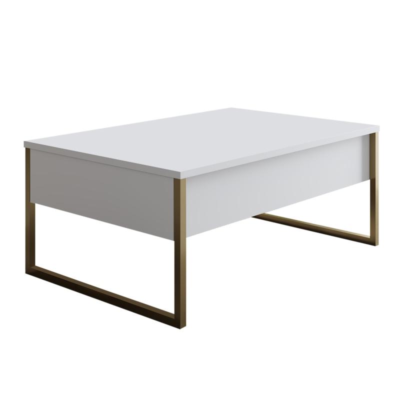 Dizajnový konferenčný stolík LUXE 90 cm, MDF, biely, matný zlatý