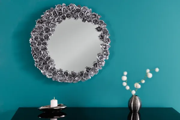 Dekoratívne nástenné zrkadlo ROSES 60 cm, strieborné