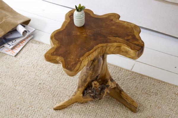 Masívny príručný stolík ROOT 40 cm teak, prírodný