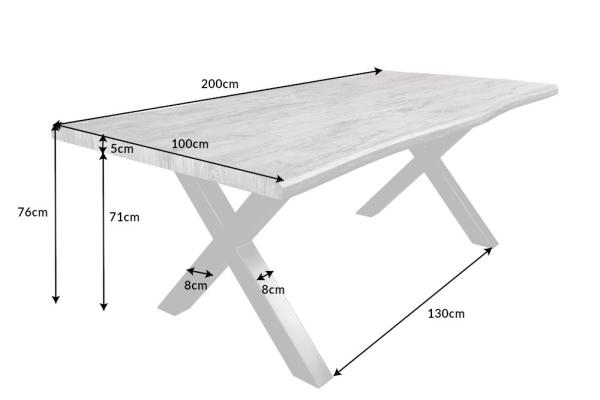 Industriálny jedálenský stôl s okrajom stromu WILD 200 cm, vzhľadom šedý divoký dub