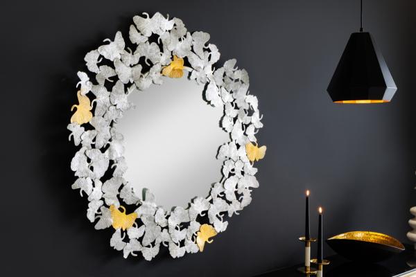 Dekoratívne nástenné zrkadlo GINKGO LEAFS XL 90 cm, zlaté, strieborné