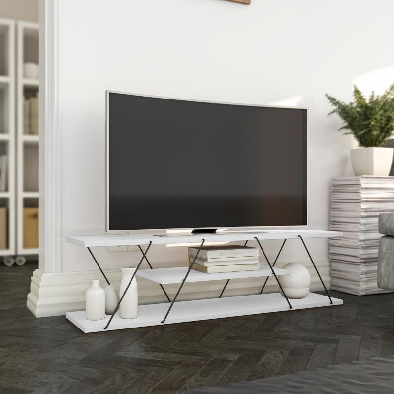 Moderný TV stolík CANAZ 120 cm, MDF, biely, čierny