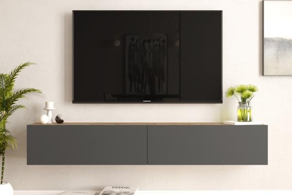 Moderný TV stolík FRAA V 180 cm, MDF, prírodný, šedý