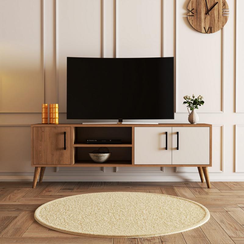 Dizajnový TV stolík EXXEN 150 cm, MDF, dubová dýha, biely