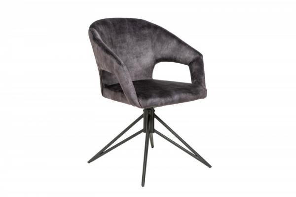 Otočná retro stolička ETERNITY šedý zamat s pohodlnou rukoväťou