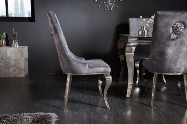 Elegantná stolička MODERN BAROQUE II, šedá zamat, nerezová oceľ