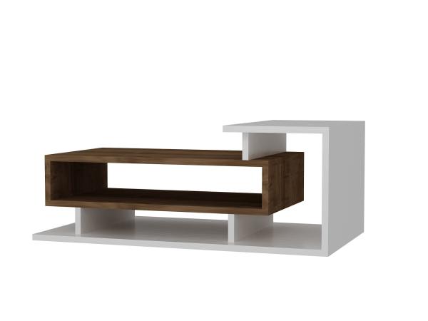 Elegantný konferenčný stolík SPRING 90 cm, MDF, biely, orechová dýha