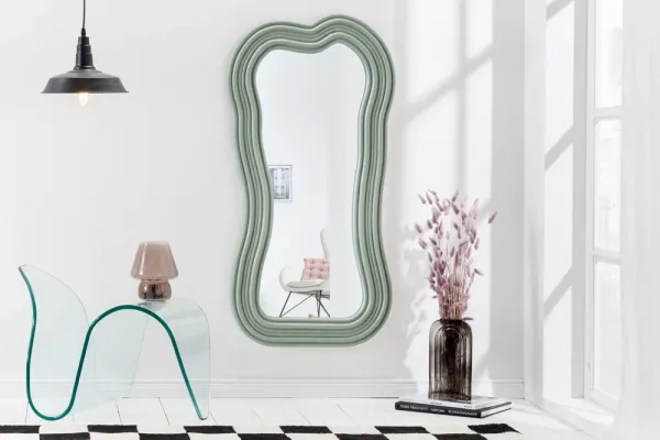 Dizajnové nástenné zrkadlo ALICE II 100 cm, pastelovo šalviovo zelené