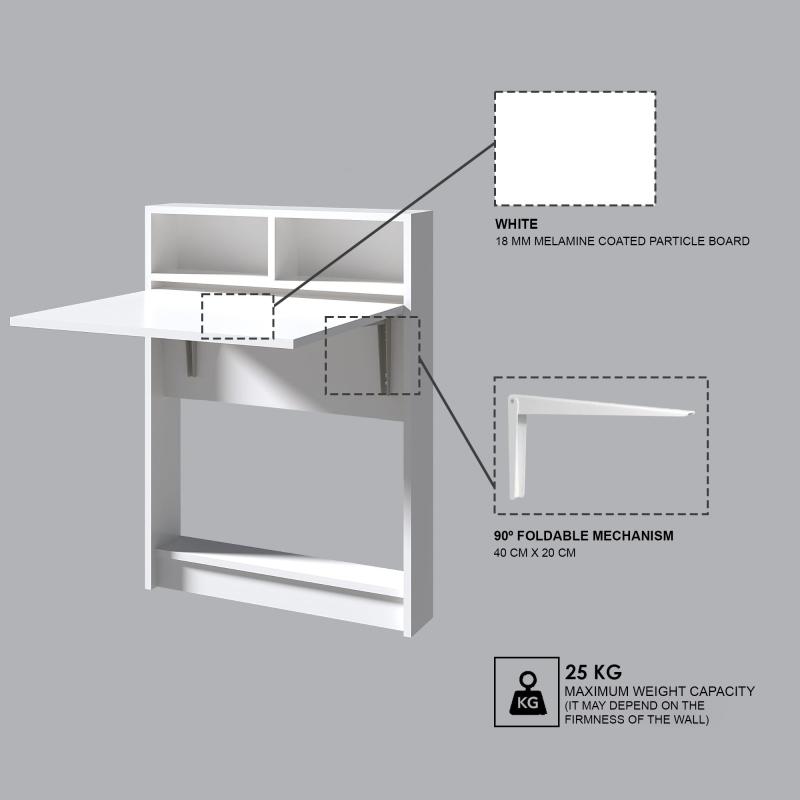 Rozkladací barový stolík BRACKED 70 cm, MDF, biely