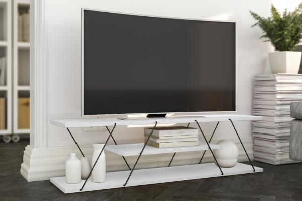 Moderný TV stolík CANAZ 120 cm, MDF, biely, čierny