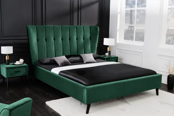 Moderná čalúnená posteľ SIXTIES 160x200 cm, lesná zelená, zamat