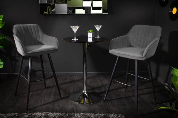 Barová stolička TURIN vintage šedá zamatová s dekoratívnou prešívkou