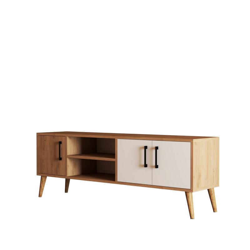 Dizajnový TV stolík EXXEN 150 cm, MDF, dubová dýha, biely