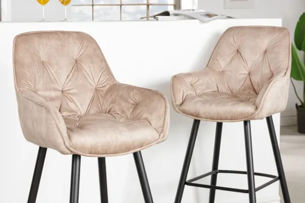 Dizajnová barová stolička MILANO, champagne, zamat