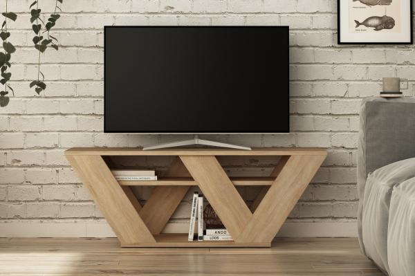 Industriálny TV stolík PIPRALLA 110 cm, MDF, dubová dýha