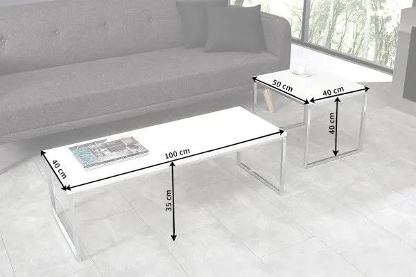 Sada 2 dizajnových konferenčných stolíkov ELEMENTS 100 cm s vysokým leskom, biely